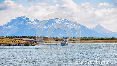 Lonely boat, Puerto Natales, Patagonia, Chile Stock Photo