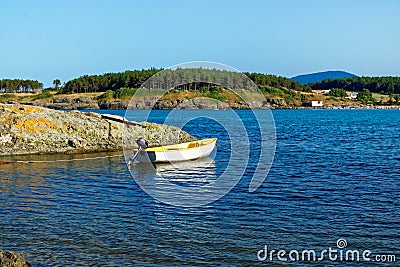 Lonely boat in the sea Stock Photo