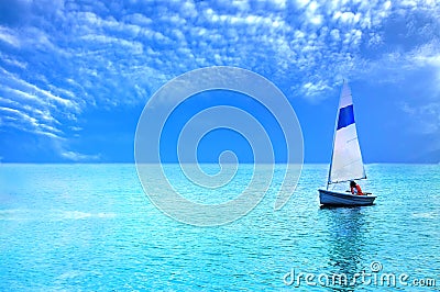 Lonely boat sport sailing on lake . Stock Photo