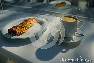 Lonely breakfast in the cafe. Stock Photo