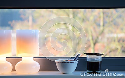 Lonely breakfast in Luxembourg city Stock Photo