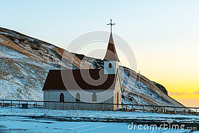 Lonely church building in Iceland at sunrise Stock Photo