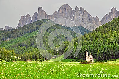 Lonely church in Dolomites Stock Photo