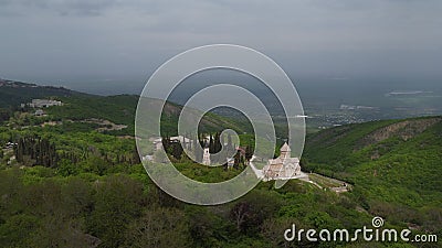 A lonely church in the mountains. Georgia. Drone photo Stock Photo