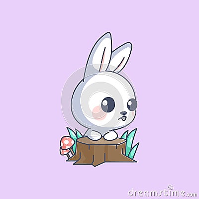 Lonely cute bunny without friends Vector Illustration