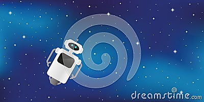 Lonely cute robot lost in starry space Vector Illustration