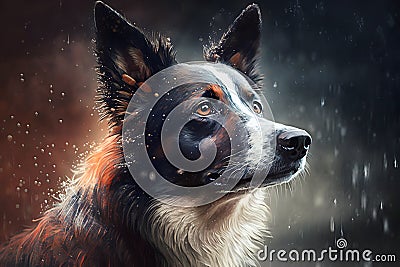 Lonely cute unhappy dog under rain waiting for owner. Stock Photo