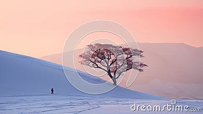 Lonely Cypress Serene Japanese Minimalism In Luminist Landscapes Stock Photo