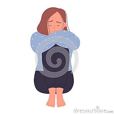 Lonely depressed young woman Vector Illustration