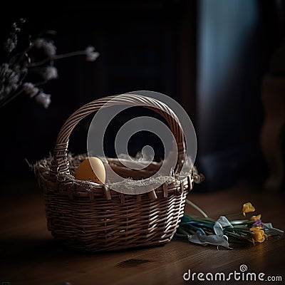 Lonely Easter: A Moving Depiction of a Forgotten Basket, Symbolizing the Quiet Despair and Separation Stock Photo