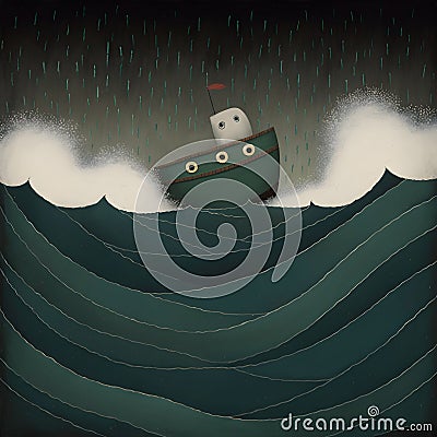 a lonely and fairy-tale ship sails the stormy seas Stock Photo