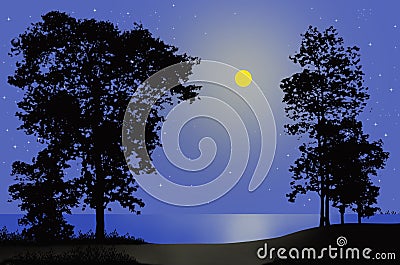 Lonely full moon night beside the sea Stock Photo