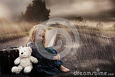 Lonely girl alone on the street Stock Photo