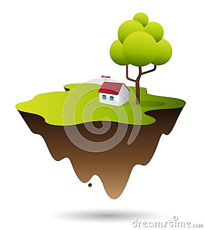 Lonely house on a flying island Stock Photo
