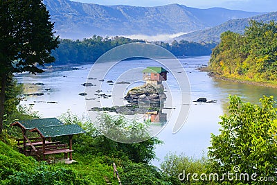 Lonely house on the river Drina in Bajina Basta, Serbia Stock Photo