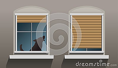 Lonely Howling Dog Windows Vector Illustration