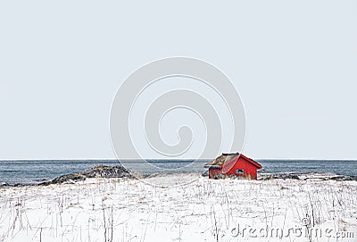 Lonely hut on the lofoten in norwey Stock Photo