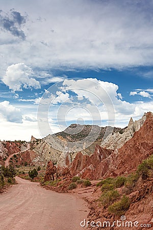 Lonely Long Road to Bryce Canyon National Park in Colorful Vibrant Mountain Environment Stock Photo