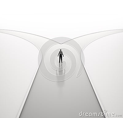Lonely man on a crossroad Stock Photo