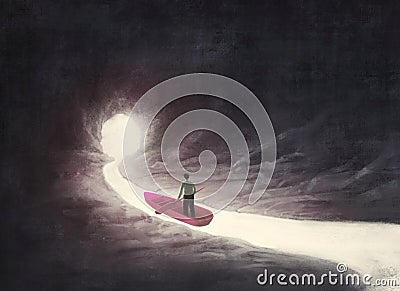 Surreal artwork of lonely man in the cave Cartoon Illustration