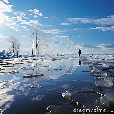 A lonely man walks in a picturesque place. Stock Photo