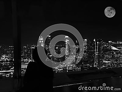 Lonely Night in the Big City on Black and white. Stock Photo