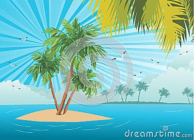 Lonely palm tree Vector Illustration