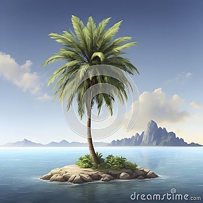 Lonely palm tree on the small island. AI-Generated. Stock Photo