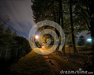 Lonely Path at Night Stock Photo