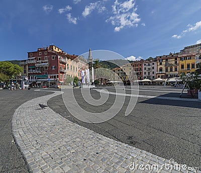 Lonely pigeon in Piazza Garibaldi in Lerici, La Spezia, Liguria, Italy Stock Photo