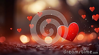 A lonely red heart on a stylish romantic background with a beautiful bokeh. Search for love. Loneliness on Valentine Stock Photo