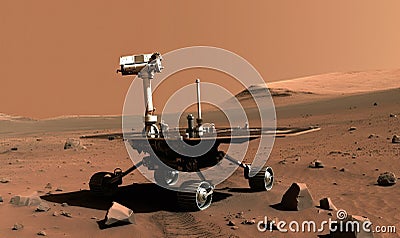 lonely rover explores the Martian landscape Creating using generative AI tools Stock Photo