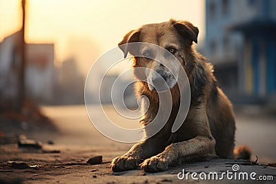 lonely sad street dog AI generated Stock Photo