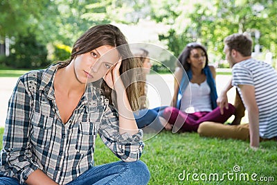Lonely student feeling excluded on campus Stock Photo