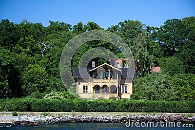 Lonely suburban House on the little island in Swed Stock Photo