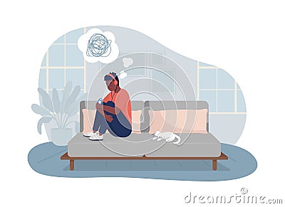 Lonely teen boy at home 2D vector isolated illustration Vector Illustration