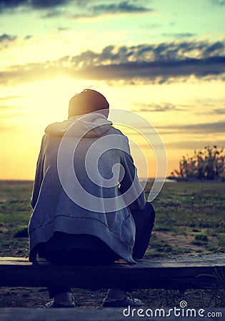 Lonely Teenager outdoor Stock Photo