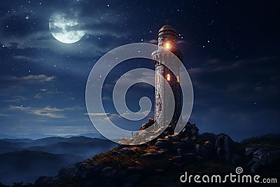 Lonely tower piercing the serene and starlit Stock Photo