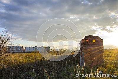 The lonely wall and houses Stock Photo