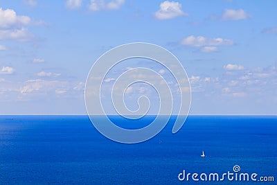Lonely yacht in the Mediterranean Sea, the bird's-eye view Stock Photo