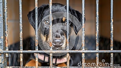 Lonesome abandoned puppy in shelter, yearning for owner to bring hope and a fresh beginning Stock Photo