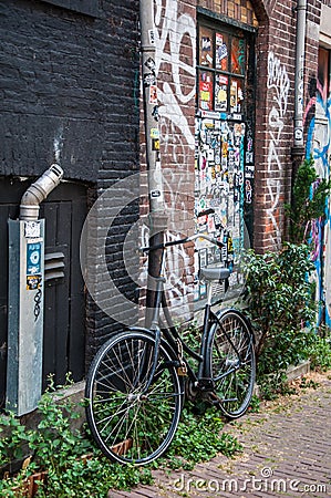 Lonesome black bike - amsterdam Editorial Stock Photo