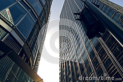 Long-angle shot of the modern skyscrapers at the Canary Wharf London against the sky Editorial Stock Photo