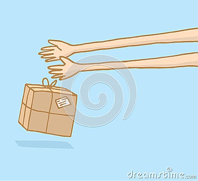 Long arms delivering a mailing box Vector Illustration