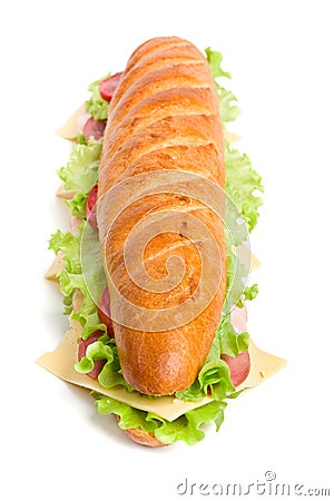 Long baguette sandwich Stock Photo