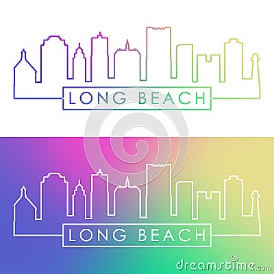 Long Beach skyline. Colorful linear style. Vector Illustration