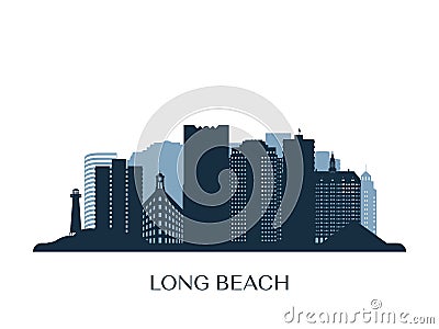 Long Beach skyline, monochrome silhouette. Vector Illustration