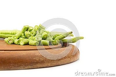 Long bean slice isolated on white background Stock Photo