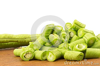 Long bean slice isolated on white background Stock Photo