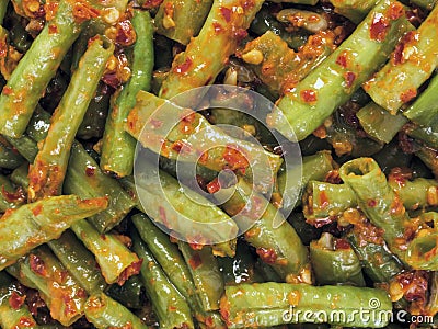 Long beans in chili shrimp paste Stock Photo